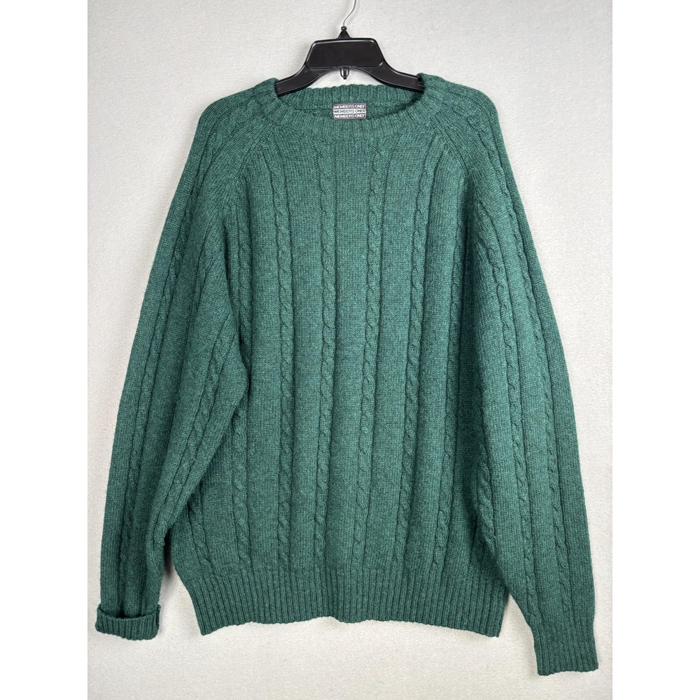 Members Only Sweater Mens XL Green Shetland Wool Cable Knit Crewneck Pullover